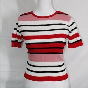 Charlotte Russe Striped Short Sleeve Knit Top - Red/White/Black/Pink